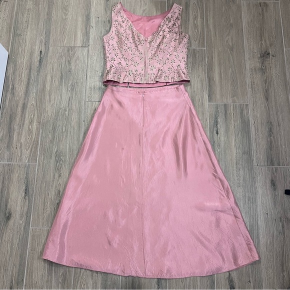 Vintage Dress Pink Sleeveless Formal D Floral Embroidery Beaded Homecoming Hoco - Picture 12 of 16